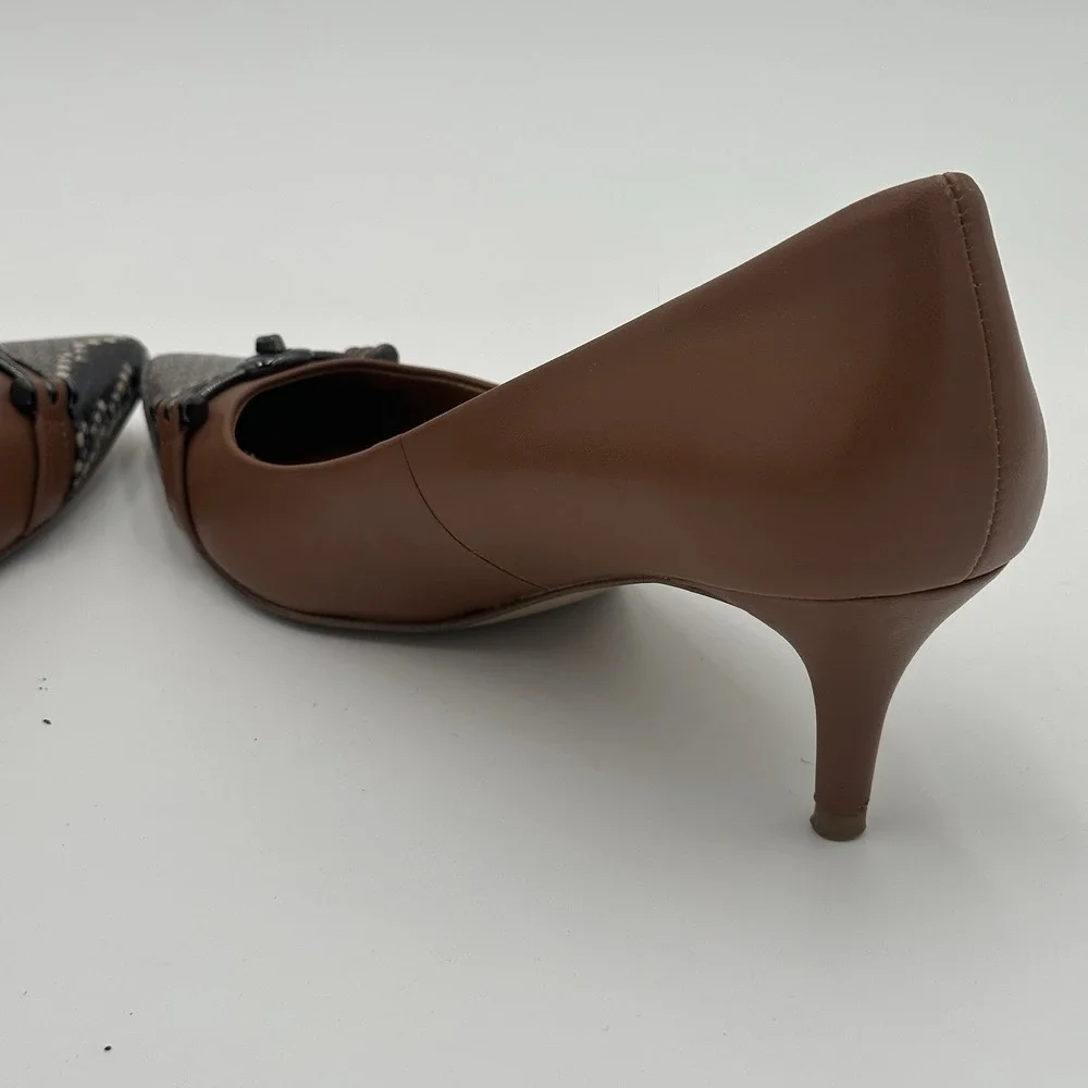 Coach Lauri Leather Pumps 7.5B Caramel Tan Snake Cap Toe Turnlock Accents - Picture 8 of 15